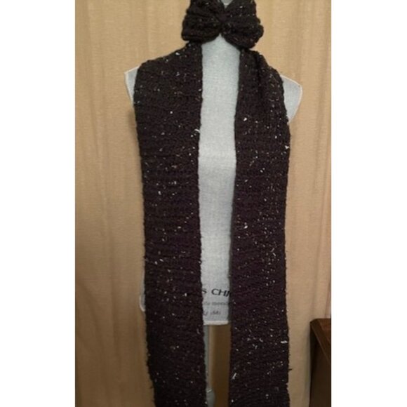 Handmade Knitted Scarf, Headband, Hand Warmers - Black speckled 3 piece set - Picture 3 of 3
